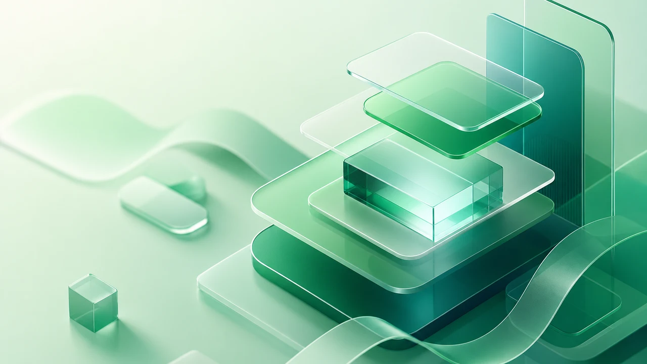 Ilustración abstracta: capas y estructura de datos, estilo productividad